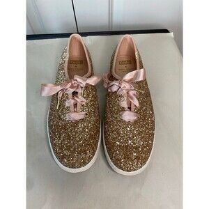 Keds Kate Spade rose gold glitter lace up shoes